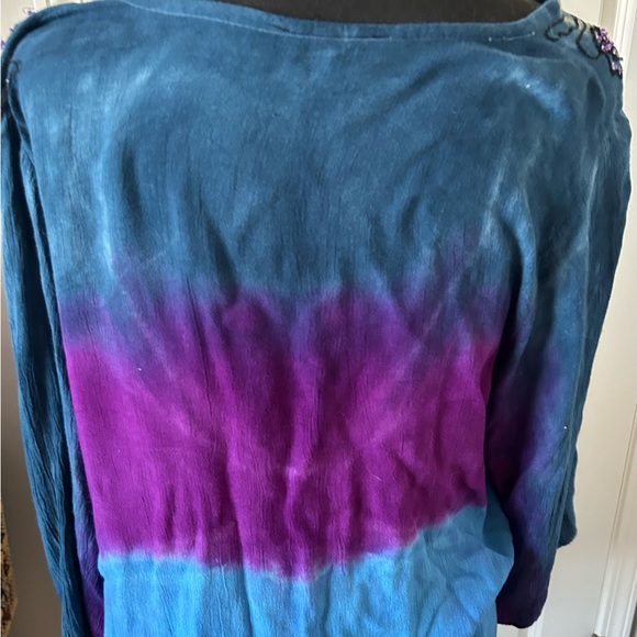 Boho tie-dye blue-green top hippie - Picture 7 of 8